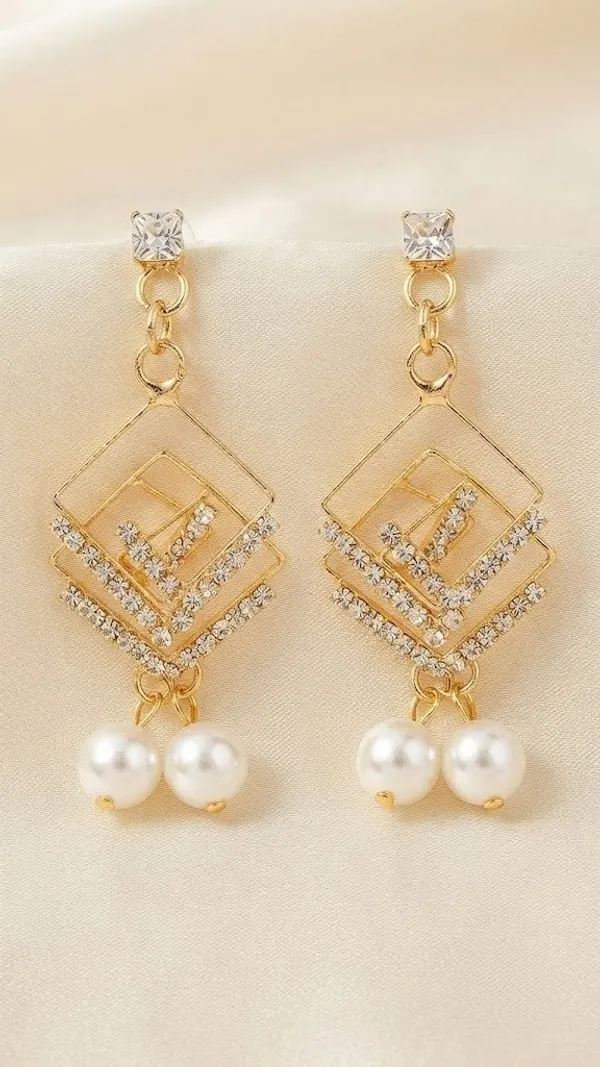 Gold_Tone_Geometric_Crystal_Pearl_Drop_Earrings_For_Women