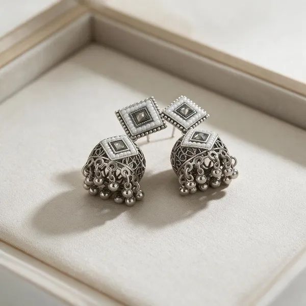 Silver_Oxidised_Square-Top_Dome_Jhumka_Earrings_For_Women