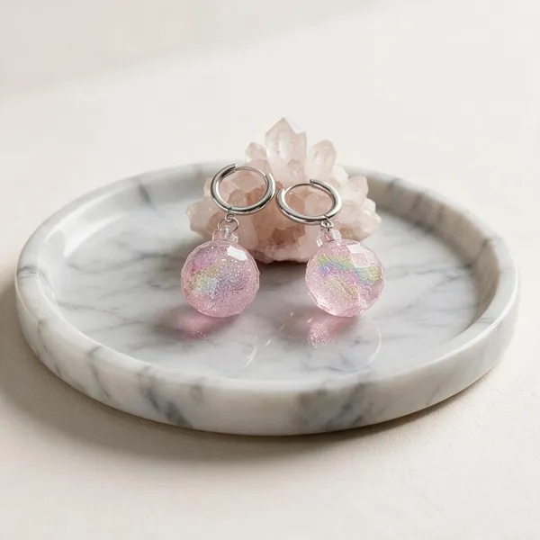 Pink_Iridescent_Silver-Tone_Hoop_Drop_Earrings_For_Women