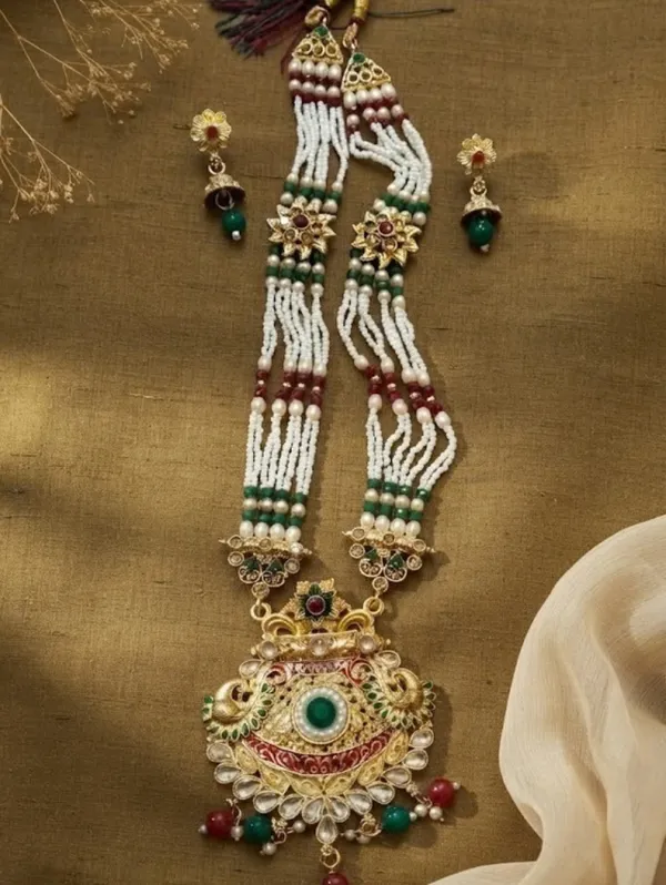 Gold-Tone_Multicolor_Beaded_Temple_Necklace_Set_For_Women
