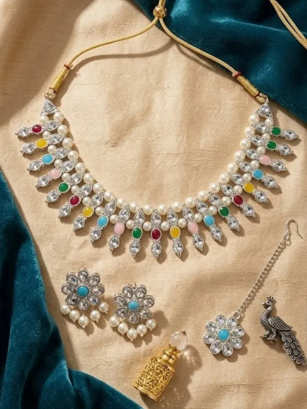 Silver-Tone_Multicolor_Stone_Pearl_Jewellery_Set_For_Women