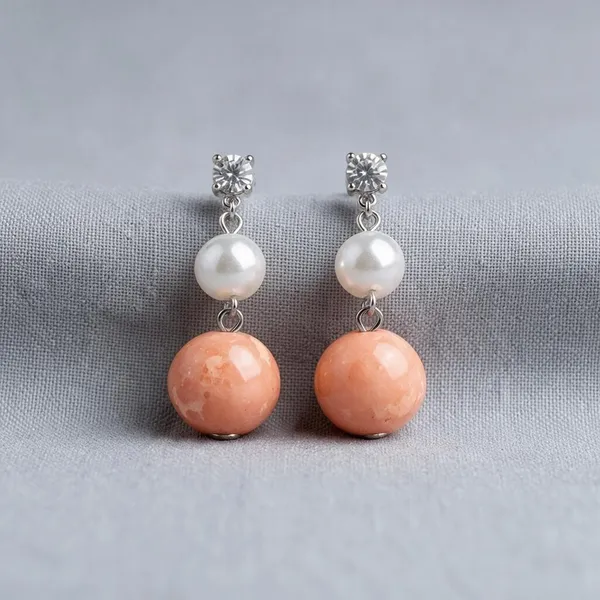 Peach_Pearl_Beaded_Floral_Drop_Earrings_For_Women