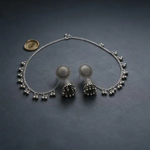Silver_Oxidized_Chain_Jhumka_Necklace_Set_For_Women