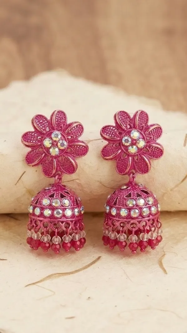 Pink_Floral_Jhumka_Earrings_for_Women