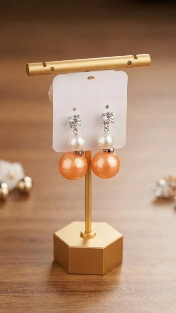 Orange_Pearl_Floral_Layered_Drop_Earrings_For_Women