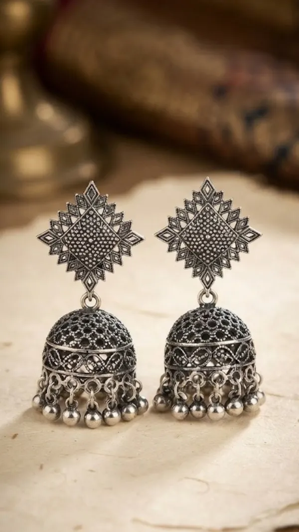 Silver_Oxidised_Geometric_Dome_Jhumka_Earrings_For_Women
