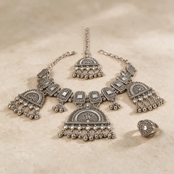 Silver_Multicolor_Stone_Necklace_Set_For_Women