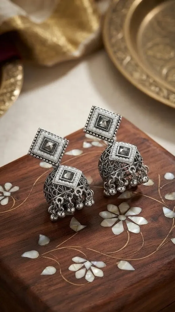 Silver_Oxidised_Square-Top_Dome_Jhumka_Earrings_For_Women