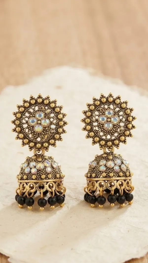 Gold_Antique_Tone_Dome_Jhumka_Earrings_For_Women