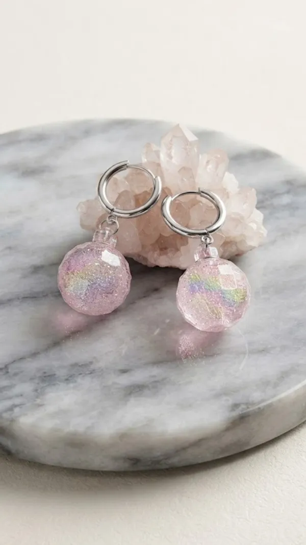 Pink_Iridescent_Silver-Tone_Hoop_Drop_Earrings_For_Women