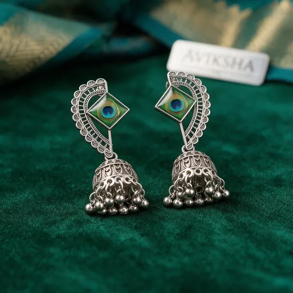 Silver_Oxidised_Peacock_Motif_Jhumka_Earrings_For_Women
