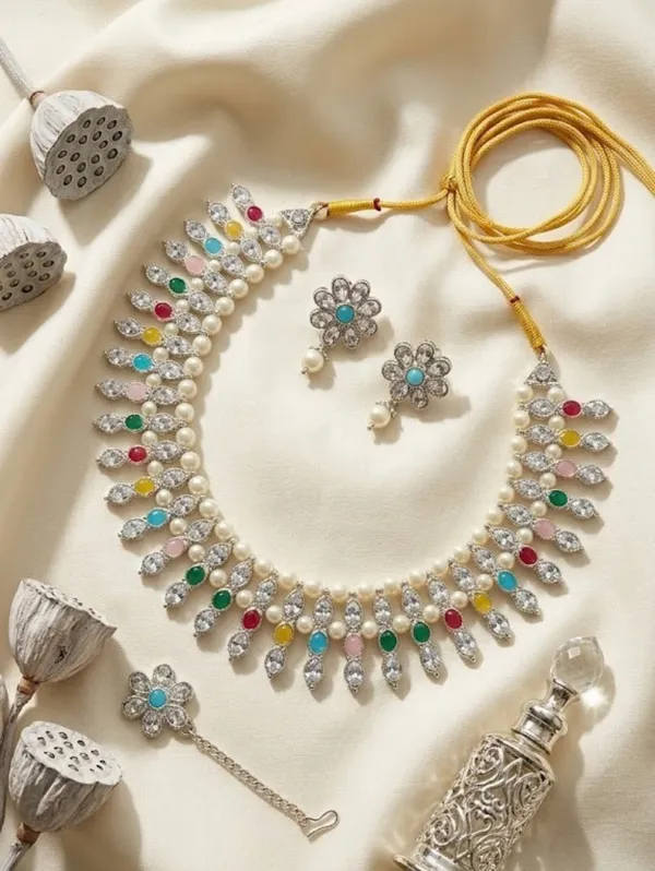 Silver-Tone_Multicolor_Stone_Pearl_Jewellery_Set_For_Women