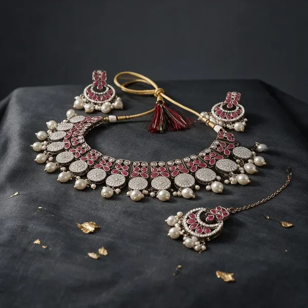 Pink_Gold-Tone_Stone_Pearl_Bridal_Necklace_Set_For_Women