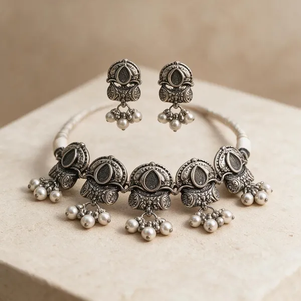 Silver_Tone_Blue_Stone_Necklace_Set_For_Women