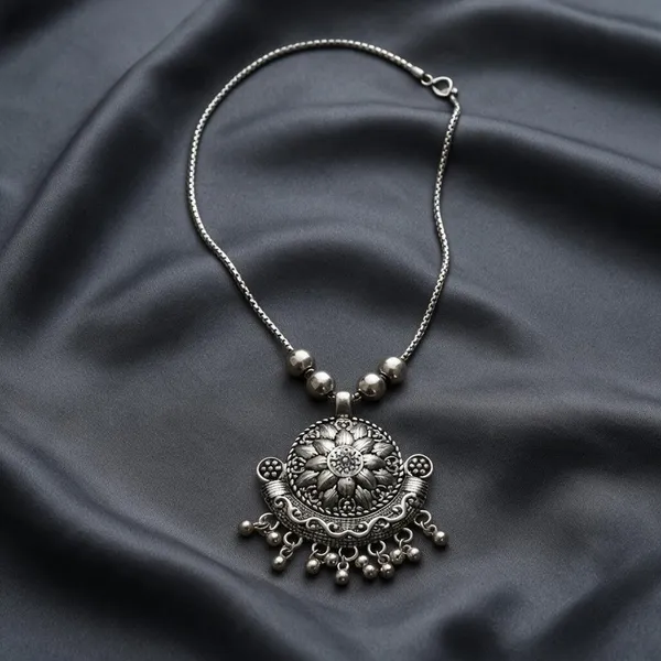 Silver_Oxidised_Floral_Tribal_Pendant_Necklace_For_Women