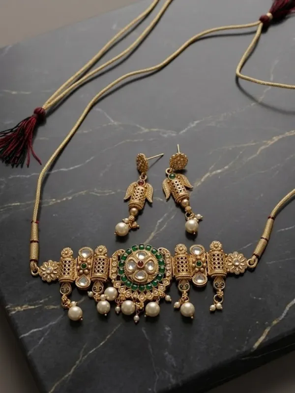Gold_Tone_Kundan_Green_Stone_Pearl_Drop_Necklace_Set_For_Women