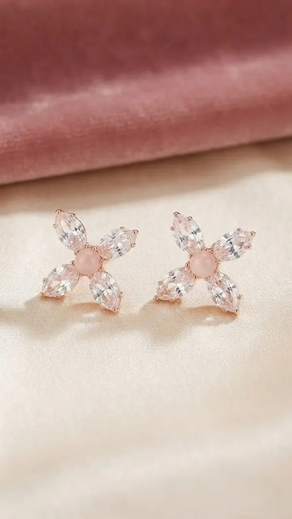 Pink_Crystal_Floral_Stud_Earrings_For_Women