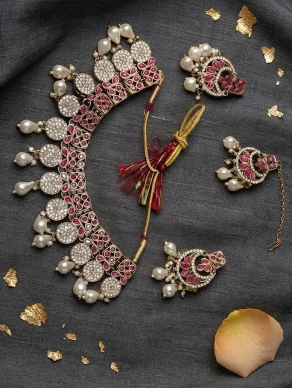 Pink_Gold-Tone_Stone_Pearl_Bridal_Necklace_Set_For_Women
