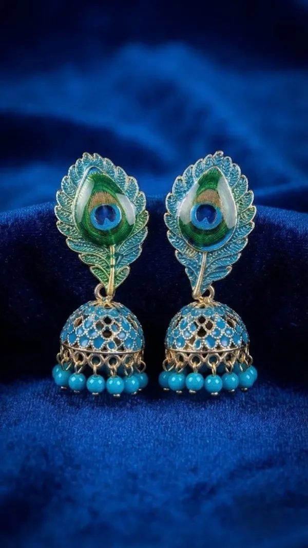 Blue_Metal_Peacock_Feather_Jhumka_Earrings_For_Women