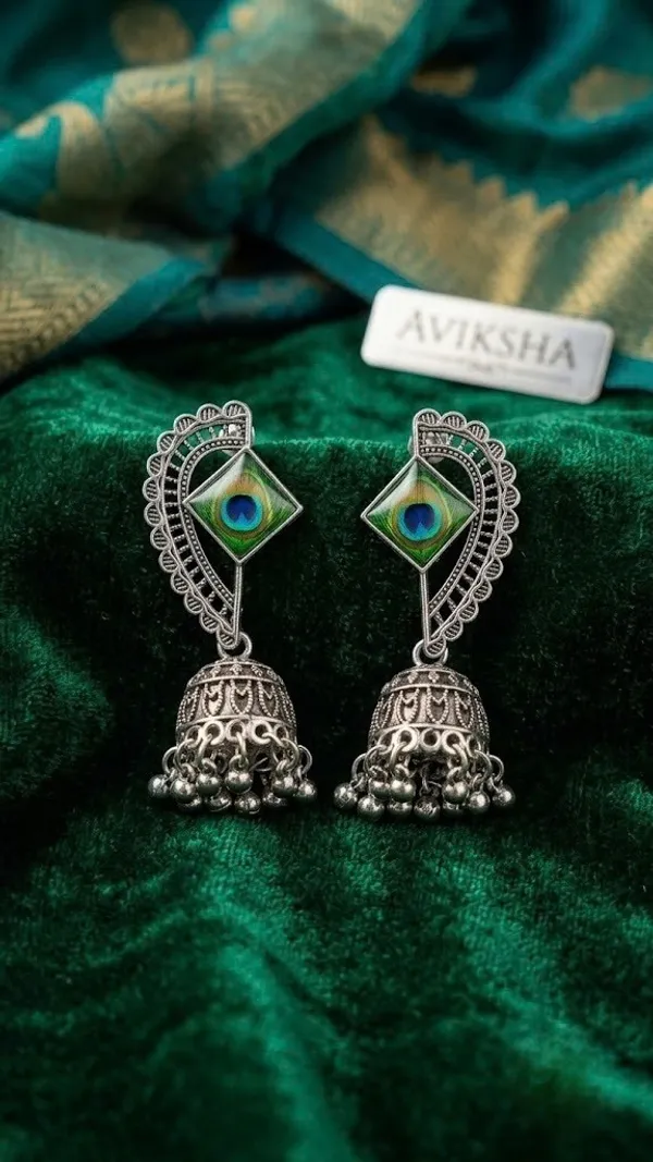 Silver_Oxidised_Peacock_Motif_Jhumka_Earrings_For_Women