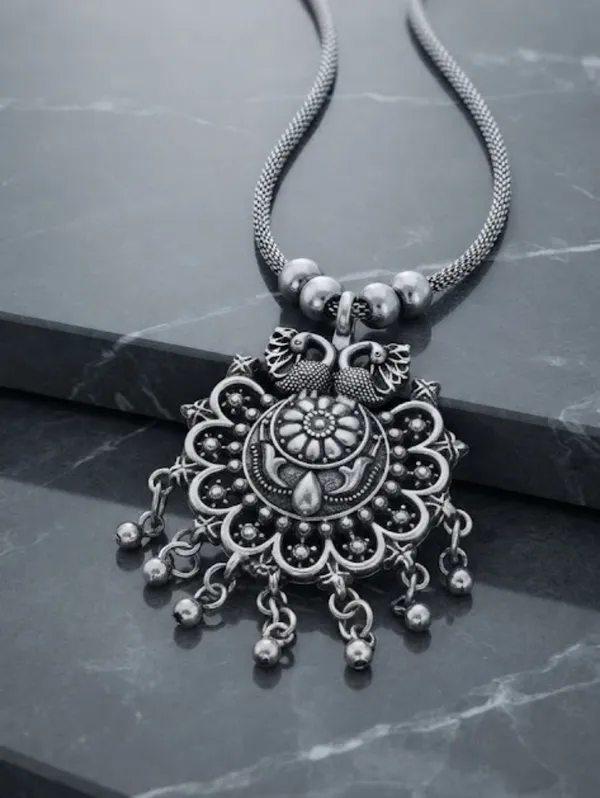 Oxidised_Silver-Tone_Floral_Statement_Pendant_Necklace_For_Women