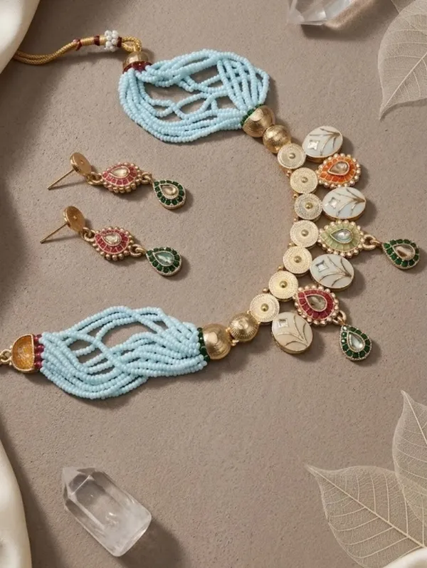 Blue_Beaded_Gold-Tone_Floral_Traditional_Necklace_Set_For_Women