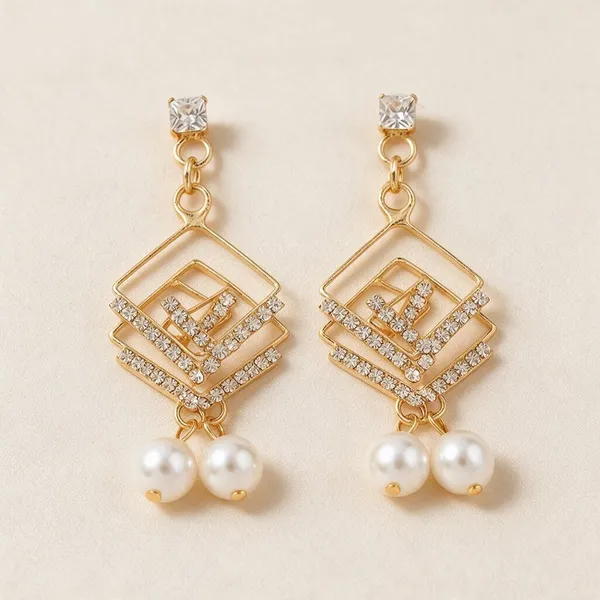 Gold_Tone_Geometric_Crystal_Pearl_Drop_Earrings_For_Women