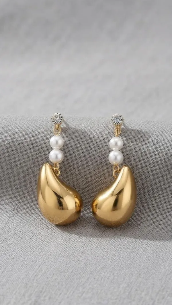 Gold_Tone_Pearl_Teardrop_Drop_Earrings_For_Women