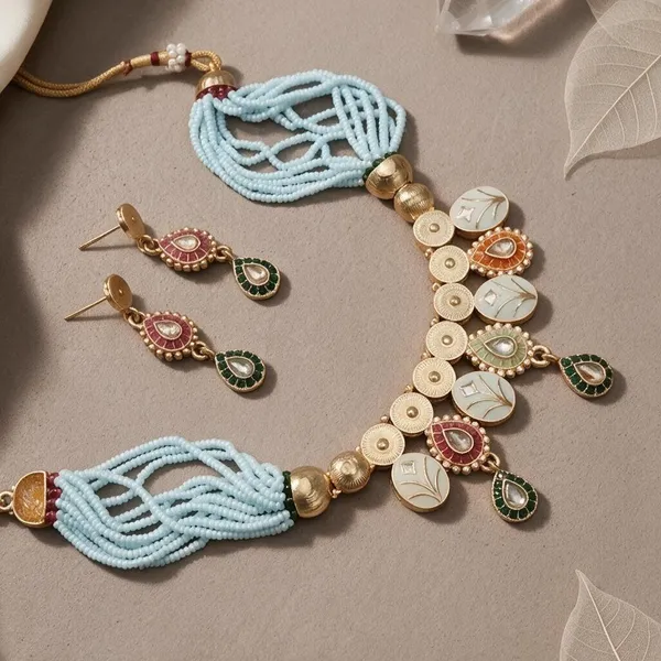 Blue_Beaded_Gold-Tone_Floral_Traditional_Necklace_Set_For_Women