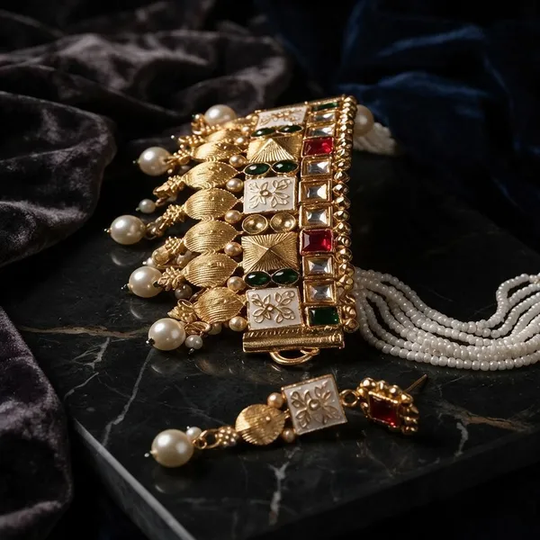 Gold-Tone_Pearl_Floral_Traditional_Necklace_Set_For_Women