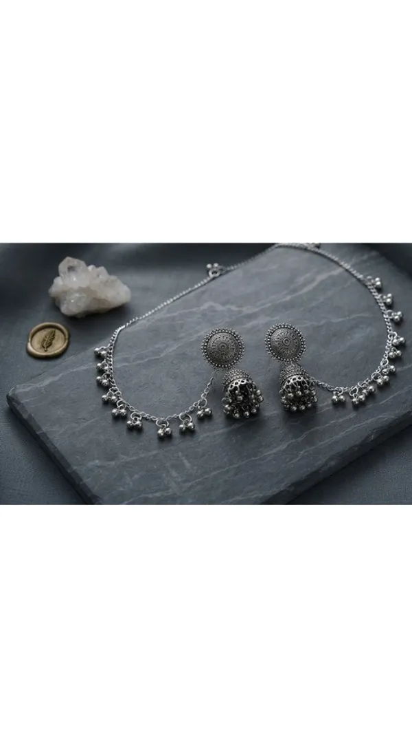 Silver_Oxidized_Chain_Jhumka_Necklace_Set_For_Women