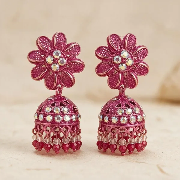 Pink_Floral_Openwork_Jhumka_Earrings_For_Women