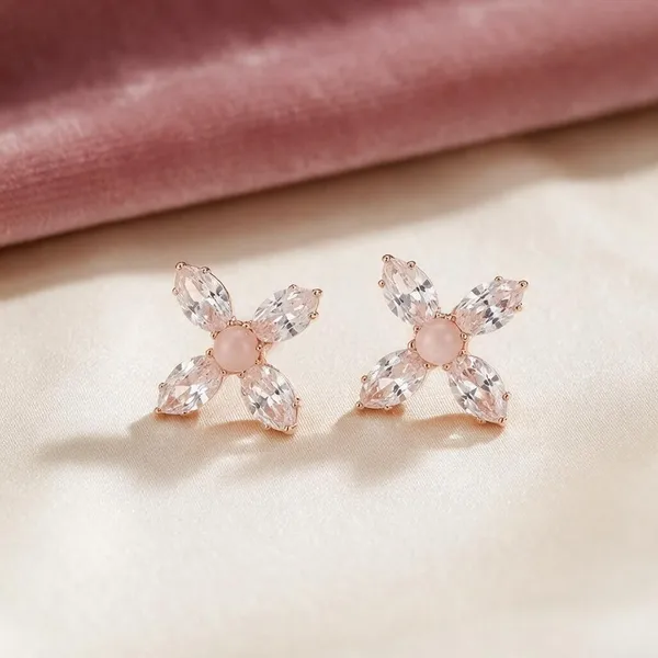 Pink_Crystal_Floral_Stud_Earrings_For_Women