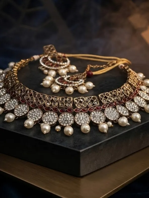 Multicolor_Silver_Tone_Traditional_Necklace_Set_For_Women