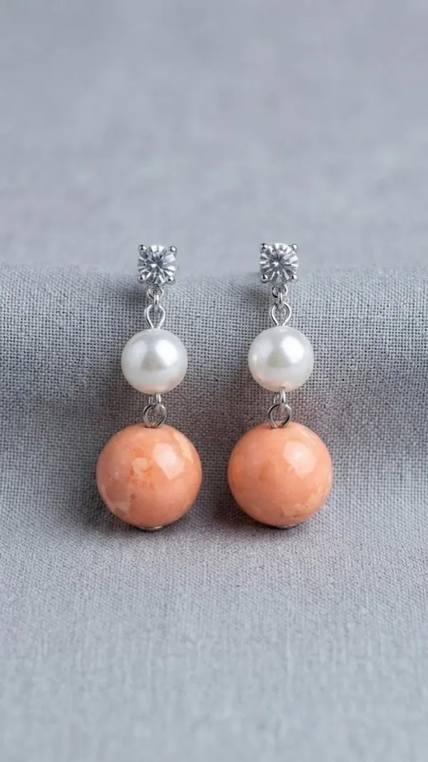 Peach_Beaded_Pearl_Drop_Earrings_for_Women