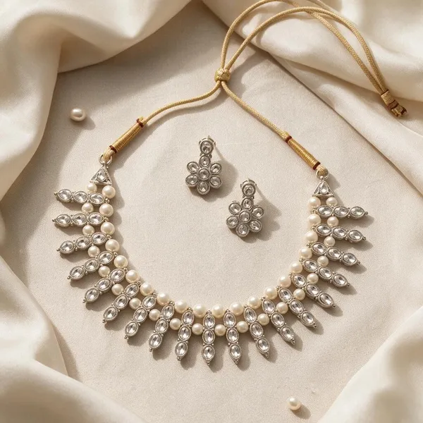 Silver_Tone_Pearl_Stone_Teardrop_Necklace_Set_For_Women