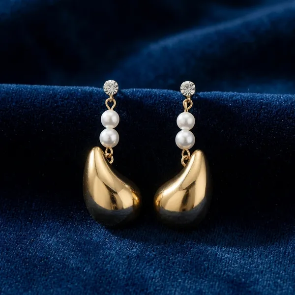 Gold_Tone_Pearl_Teardrop_Drop_Earrings_For_Women