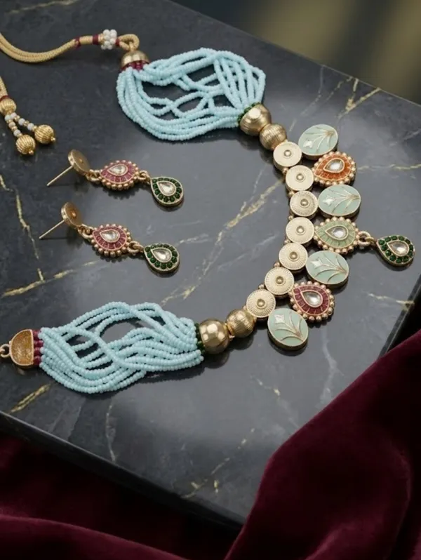 Blue_Beaded_Gold-Tone_Floral_Traditional_Necklace_Set_For_Women
