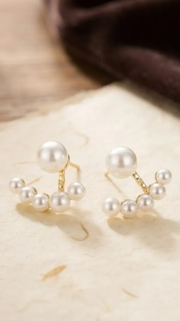 Gold-Tone_White_Pearl_Cluster_Drop_Earrings_For_Women