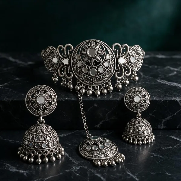 Silver_Oxidised_Floral_Traditional_Jewellery_Set_For_Women