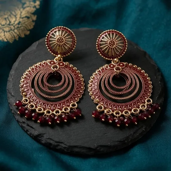 Maroon_Gold_Tone_Filigree_Chandbali_Earrings_For_Women