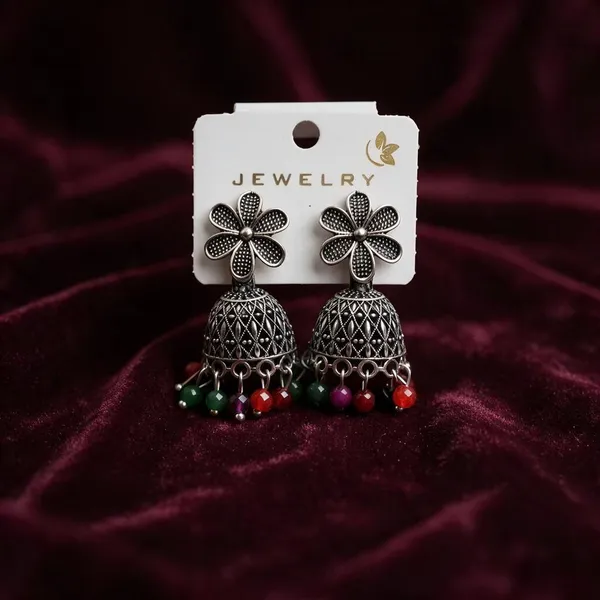 Silver_Oxidised_Floral_Dome_Jhumka_Earrings_For_Women
