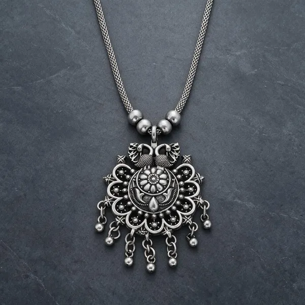 Oxidised_Silver-Tone_Floral_Statement_Pendant_Necklace_For_Women