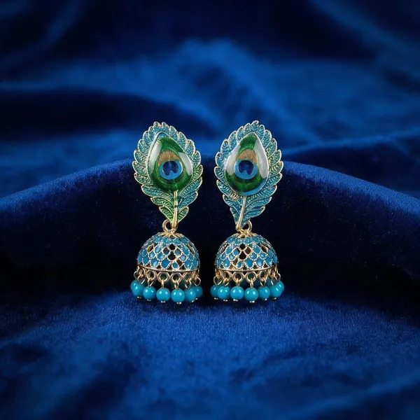Blue_Metal_Peacock_Feather_Jhumka_Earrings_For_Women