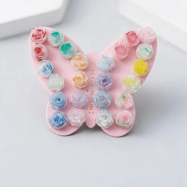 Pink_Fabric_Floral_Ear_Stud_Set_For_Women
