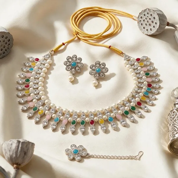 Silver-Tone_Multicolor_Stone_Pearl_Jewellery_Set_For_Women