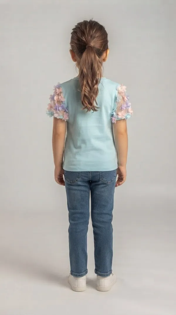 Aqua_Floral_Sleeve_T-Shirt_for_Girls