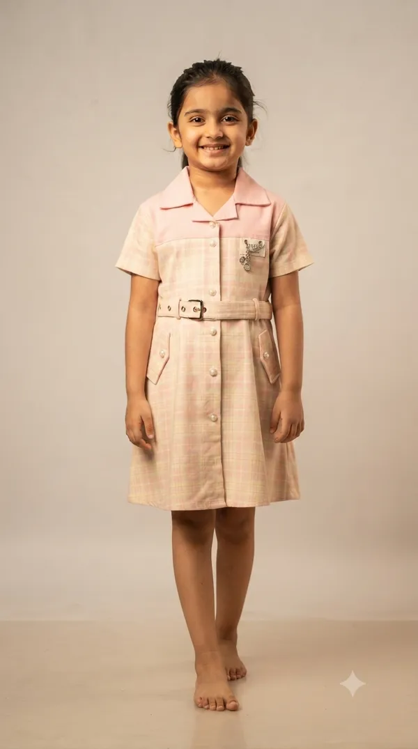 Pink_Check_Print_Belted_Shirt_Dress_for_Girls