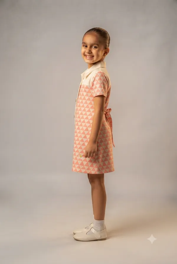Peach_Geometric_Print_Shirt_Dress_for_Girls