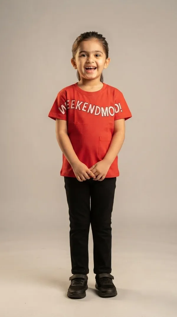 Red_Casual_T-Shirt_And_Pants_Set_For_Girls